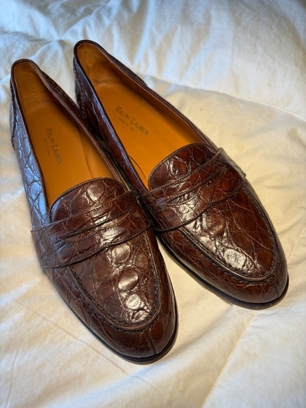 Ralph Lauren Genuine Crocodile Alligator Shoes Loafers Flats 8.5 B PreOwned